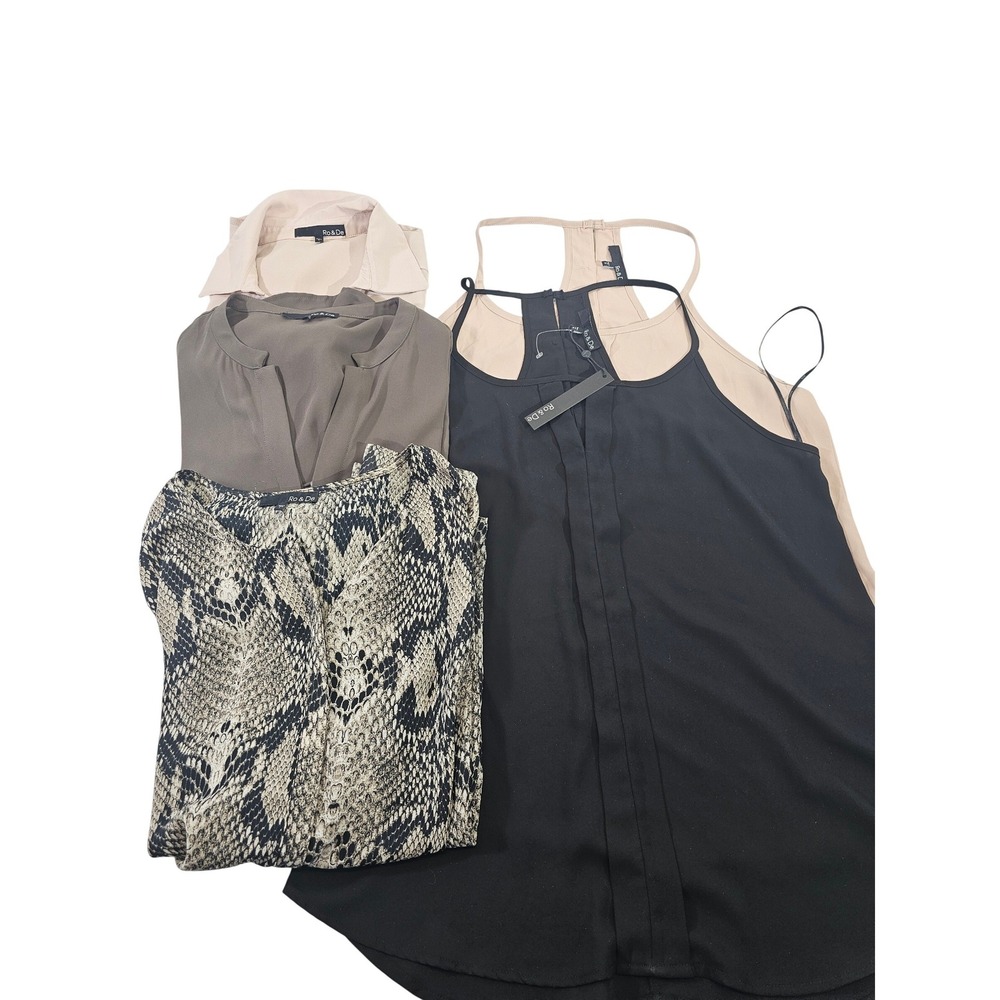 Ro & De Tank Top Women Size‎ M/L Tan Solid Pleated Racerback T-Back blouse tops